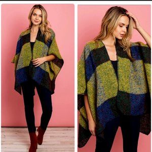 Multi-Color Plaid Poncho Sweater